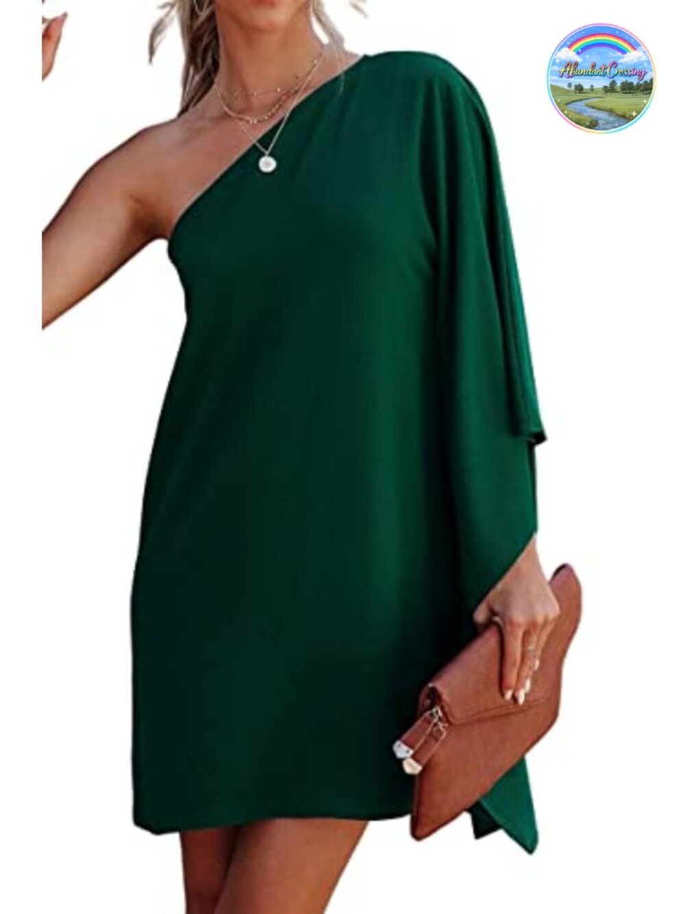 Women's One Shoulder Midi Party Dress Batwing Sleeve Cocktail Club